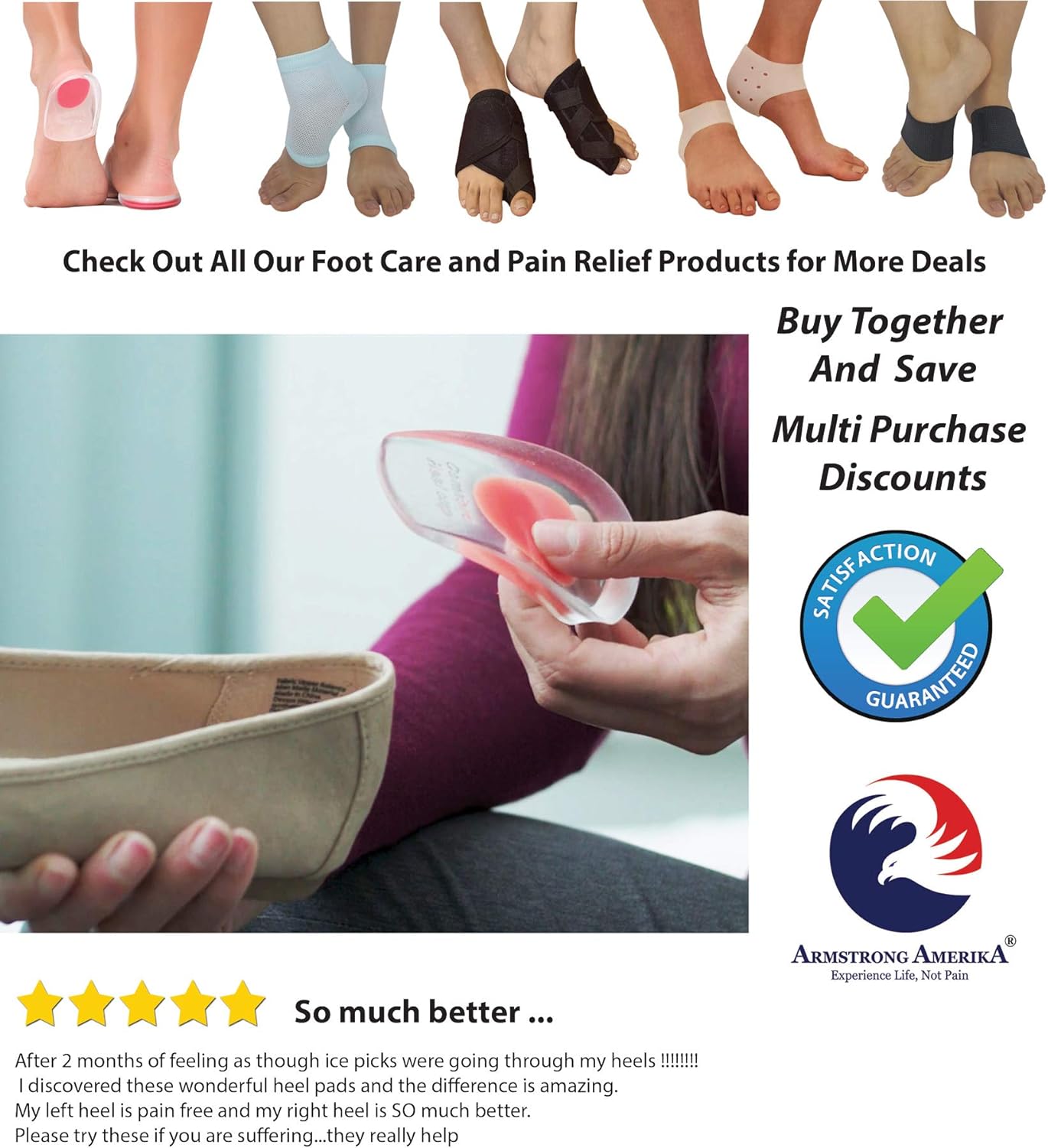 Gel Heel Cups Plantar Fasciitis Inserts - Silicone Heel Cup Pads for Bone Spurs Pain Relief Protectors of Your Sore or Bruised Feet Best Insole Gels Treatment by Armstrong Amerika (Small): Health & Personal Care