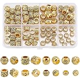 PH PandaHall 80pcs 8 Styles European Beads Tibetan Large Hole Spacers Round Tube Beads 7x4.5mm Antique Gold Spacers for Necklace Bracelet DIY Jewelry Crafts Making, Hole: 5mm
