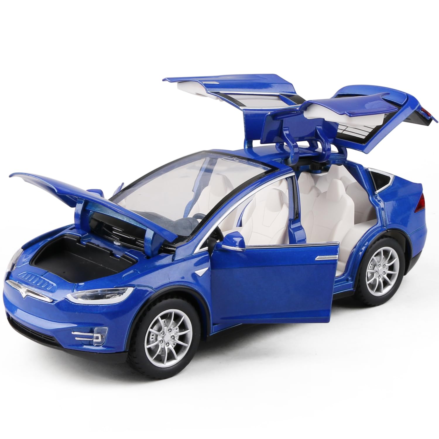 Photo 1 of JIAYEMODEL 1:24 Diecast Model Car for Tesla Model X, Complete with Lights and Simulation of Sound. This Decorative Alloy Mini Vehicle is a Unique Gift for Your Loves or Young. (Blue)
