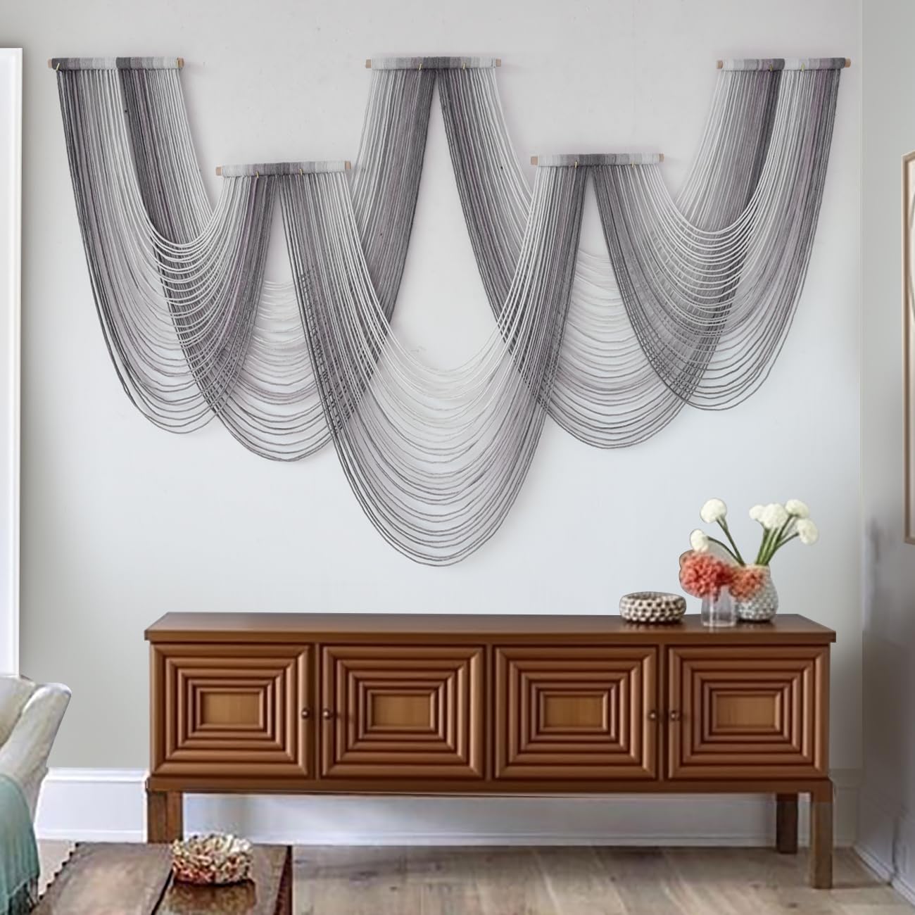 Photo 1 of IOWER Large Macrame Wall Hanging Boho Wall Art Handmade Home Decor Dip-Dyed Macrame Wall Decor Wall Art Craftsmanship Fiber Art Boho Chic Wall Decor Modern For Bedroom Livingroom Backdrop