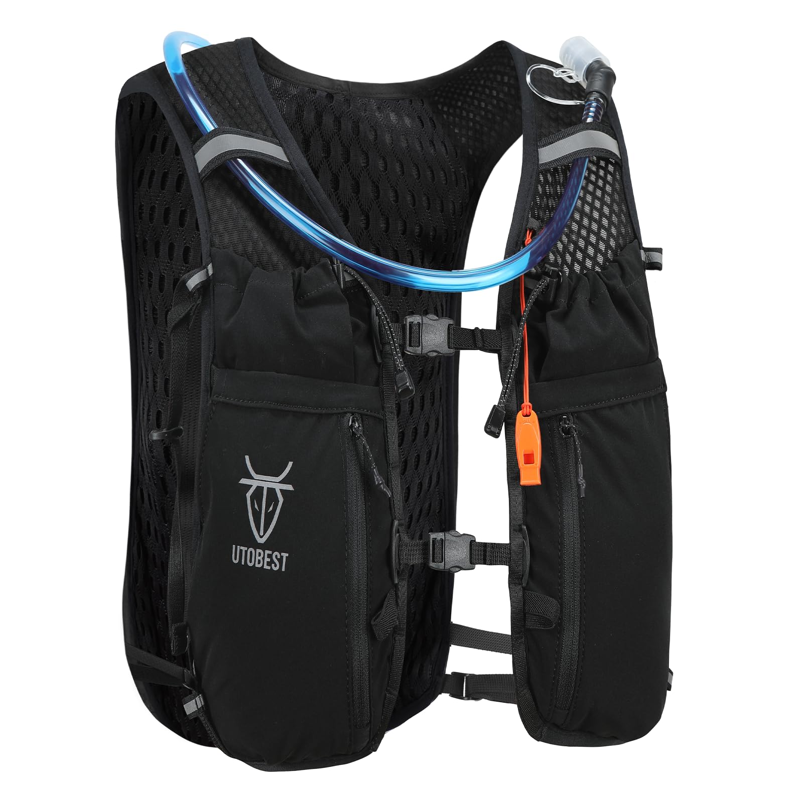 UTOBEST Running Vest 10L Hydration Vest Backpack for Men Women, Lightweight Breathable Running Backpack, Reflective Adjustable Pack for Trail Running Marathon Hiking (Black-XL-2L Hydration Bladder)