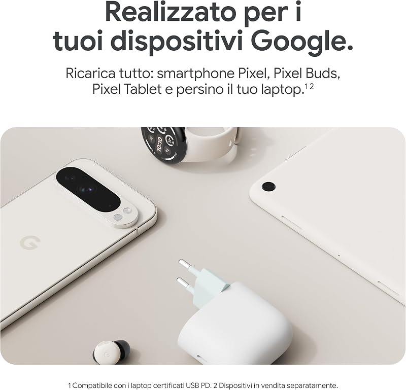 Caricatore Google USB-C 45 W - Caricatore per la ricarica rapida di smartphone Pixel - Compatibile con i prodotti Made by Google e altri dispositivi USB-C® - Bianco ghiaccio