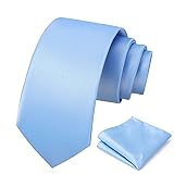 PenSee Men's Light Blue Tie Set Solid Pure Color