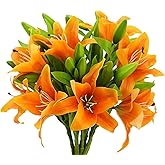 MINYULUA 8Pcs Artificial Tiger Lily Flowers Orange Real Touch Lilies Flower Bouquet Faux Floral Table Centerpieces Arrangement for Wedding Home Party Garden Office Decor
