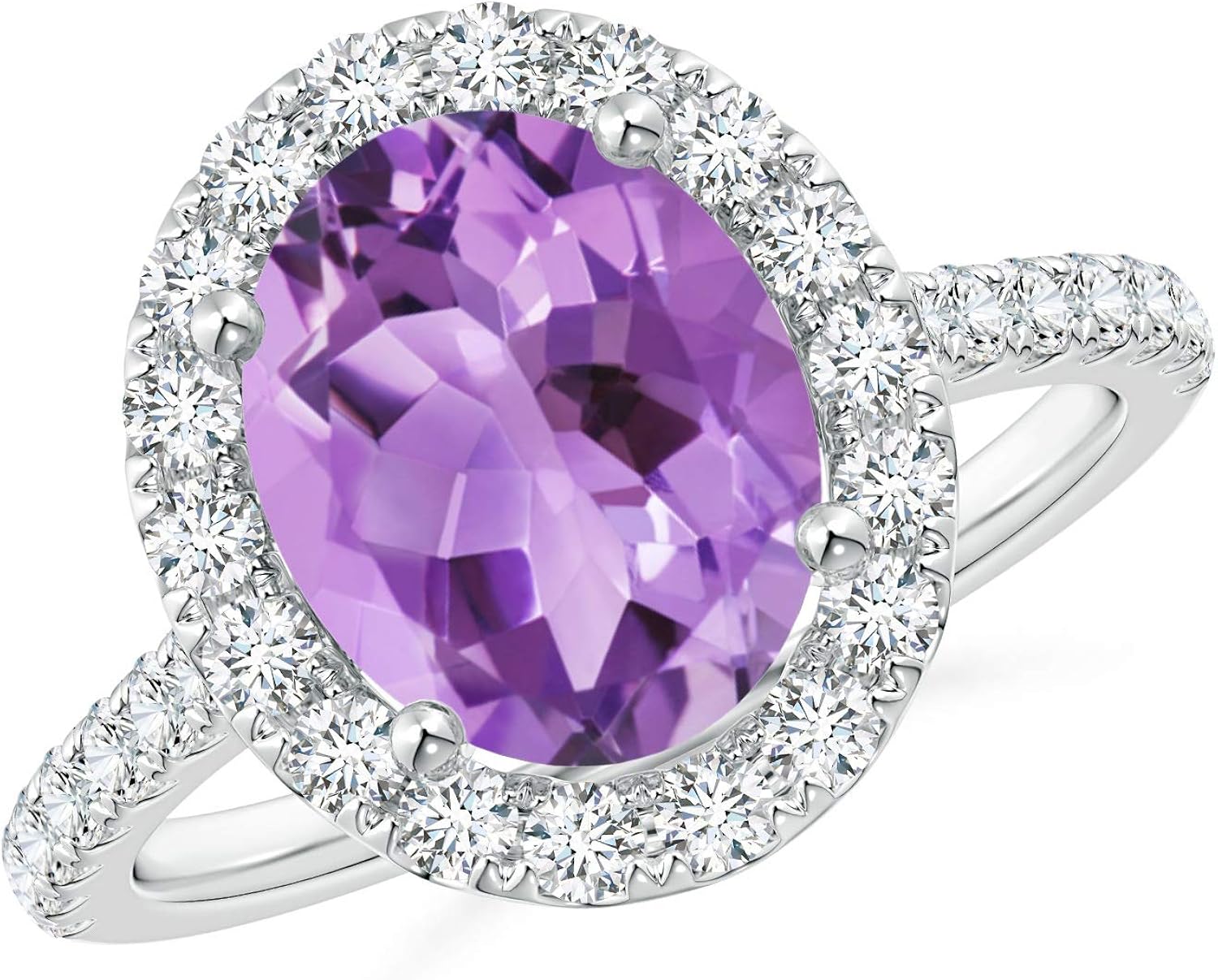 Oval Amethyst Halo Ring with Diamond Accents in Platinum (10x8mm