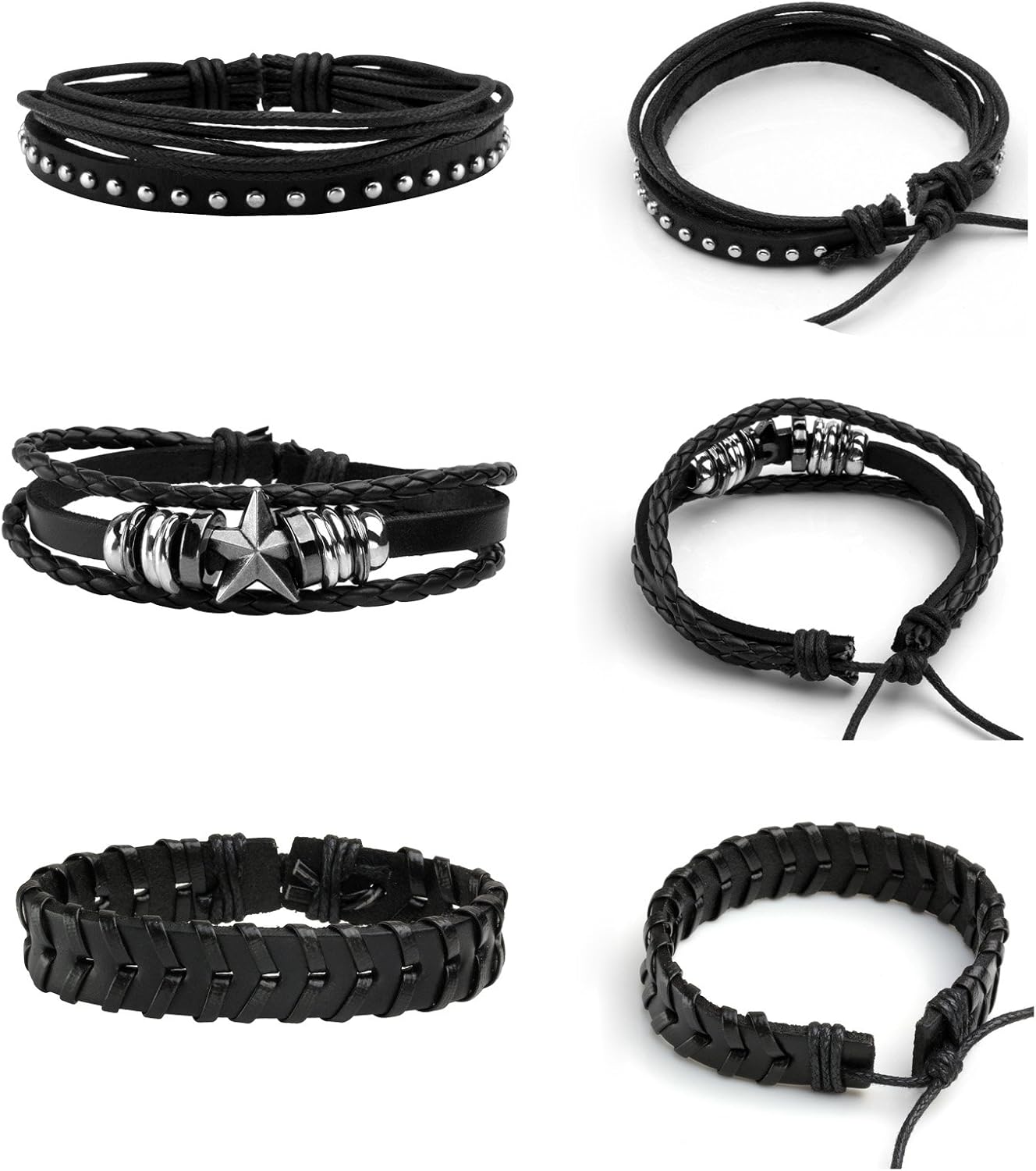 MILAKOO 6 Pcs Leather Bracelet Black Brown Braided Wide Wristband Women Men Punk Jewelry Skull, A1: 6 Pcs, 7.5-9.5 inches - Image 4