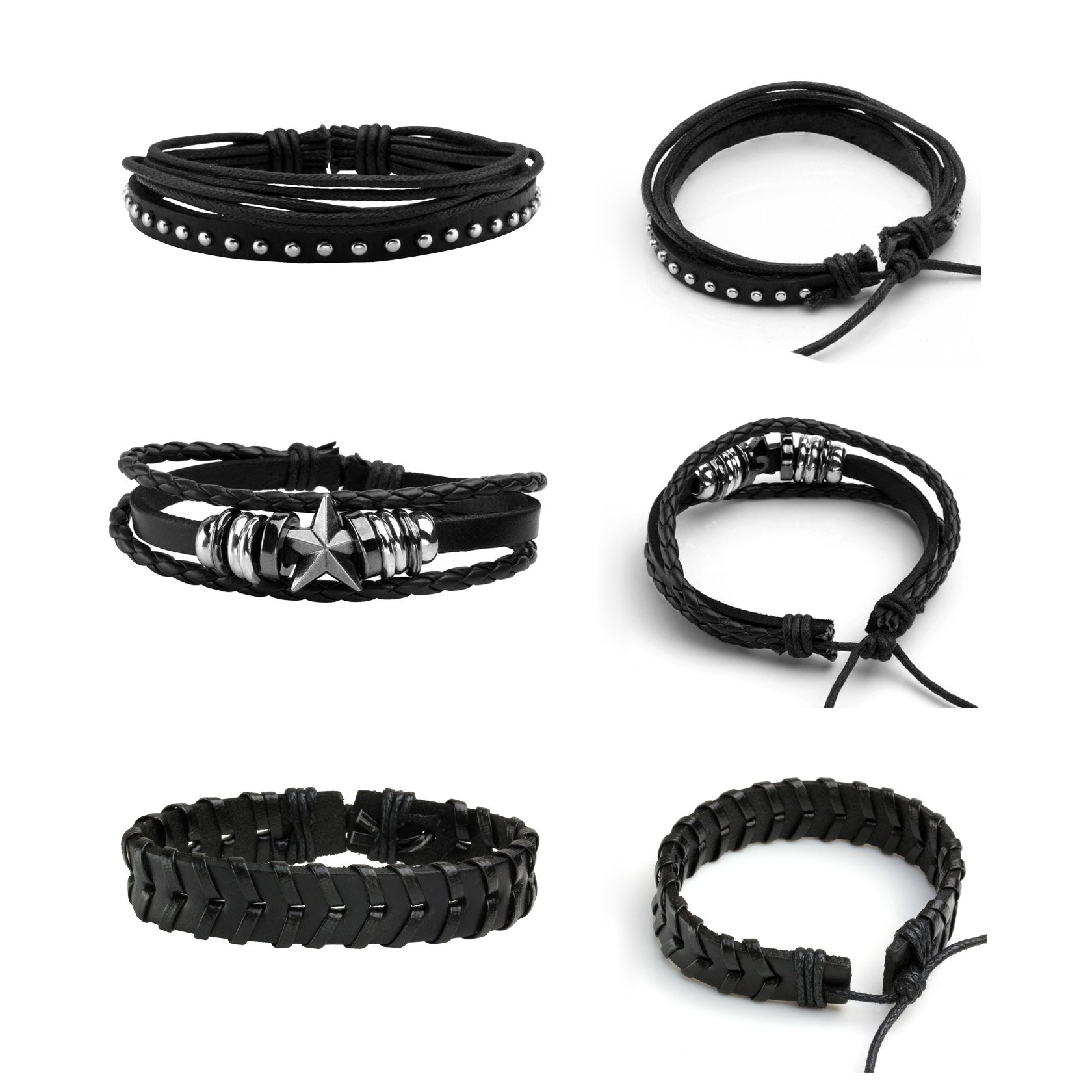 MILAKOO 6Pcs Punk Leather Bracelets for Women Men Braided PU Wristband Skull Skeleton Accessories
