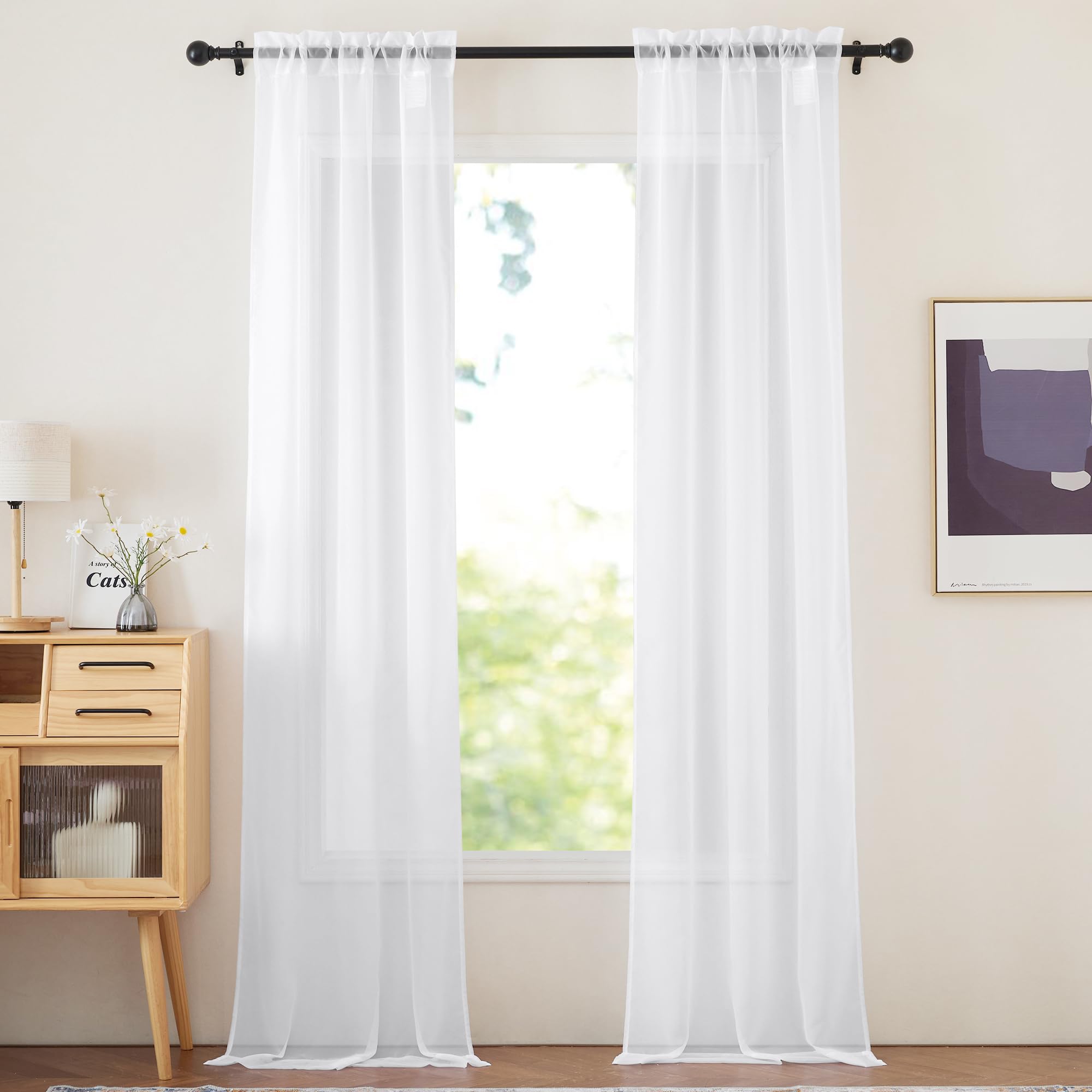 NICETOWN Sheer White 120 inch Curtains, Rod Pocket Translucent Modern Voile Sheer Airy & Breathable Light Filtering Window Treatments for Bedroom/Living Room, W30 x L120