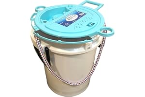 Lee Fisher Sports 5 Gallon iSmart Bucket (Rope Handle) with Essential Top (White), intergrated with Magnet pad, Rod, net, Tool, line, Accessories Holder and Vented Opening, Holes for Live Bait.