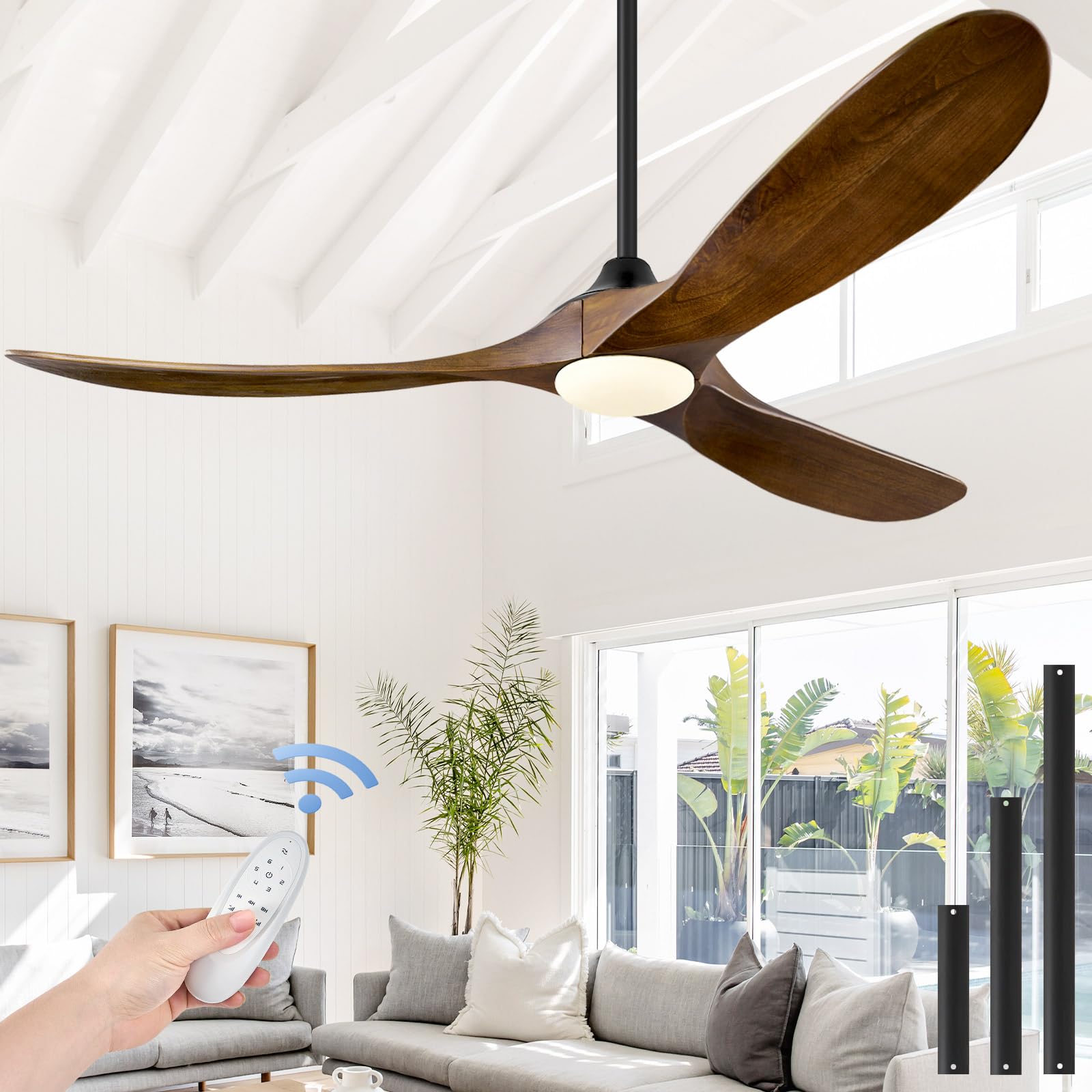 Photo 1 of ***HEAVILY USED - LIKELY MISSING PARTS***
ABZ 52 Inch Ceiling Fans with Lights and Remote Control, Outdoor Ceiling Fan with Light 3 Blades Propeller Solid Wood Ceiling Fan for Indoor Bedroom Living Room, Walnut Wood