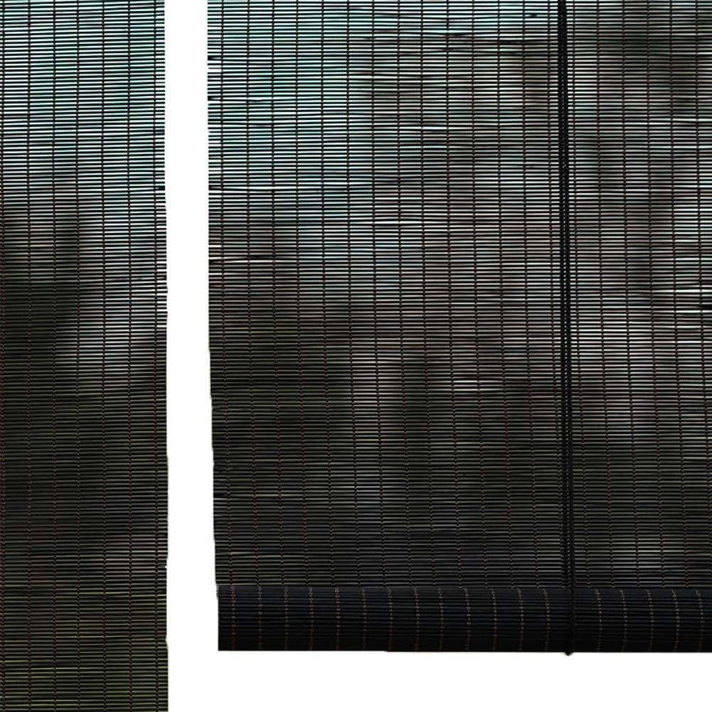 LXLA Black Wood Blinds Bamboo Roller Shade with Flat