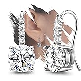 Drop Dangle Earrings Sterling Silver Round Cut CZ Cubic Zirconia Dangle Hook Earrings 9MM 2.5ct Prong Setting Crystal Gorgeous Bridal Earrings Fashion Hypoallergenic Cuff Jewelry Gifts for Women