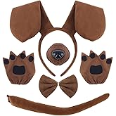 Tihebax Dog Ears Headband and Tail for Adult Women Hair Accessories Puppy Ears Brown Dog Costumes Set Dog's Nose, Bowtie, Gloves and Tail Animal Costumes for Women