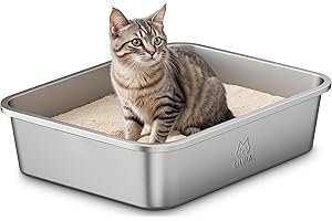 Qiuma Stainless Steel Cat Litter Box, Metal Kitty Litter Box for Small Cats, Non-Stick, Easy to Clean, Odor-Free, 15.6"×11.6"×3.9", Low Entry for Kittens, Rabbits & Small Breeds