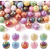 Boutigem 60Pcs 15mm Acrylic Faceted Round Beads Rainbow Iridescent Disco Ball Beads Chunky Bubblegum Bead Large Round Spacer Bead for DIY Crafts Earring Bracelet Necklace Jewelry Making