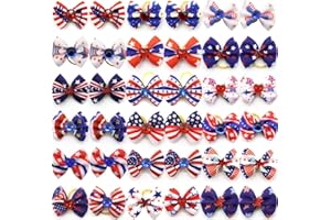 RSACCSKY 20Pcs/10 Pairs Patriotic Independence Day Decoration Yorkie Dog Puppy Hair Bows with Rubber Bands Hair Accessories Bow Pet Grooming Cute Pet Small Hair Bowknot (Independence Day)