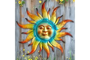 Kggetr Metal Sun Wall Art Decor - 17.3 inches Outdoor Wall Decor,Sun Face Sculpture for Garden Farmhouse Yard Patio Fence Living Room Bedroom Gift Idea for Family Friends