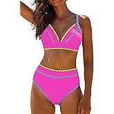 popvil High Waisted Bikini Sets for Women Tummy Control Swimsuits Neon Two Piece V Neck Drawstring Bathing Suits 2026