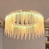 Modern Chandeliers 23.6” Champagne Gold Round Chandelier, 3000K-6000K Dimmable, Height Adjustable Chandeliers for Bedroom, Li