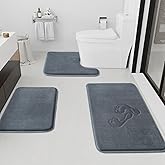 HUXMEYSON Bathroom Rugs Sets 3 Piece, Non-Slip & Quick Dry Bath Mat Set, Ultra Soft Velvet Bath Rugs for Bathroom, Toilet and Shower Floor, Grey