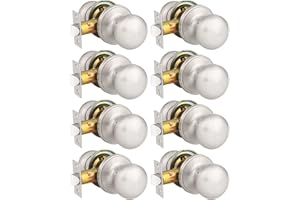 GOBEKOR 8 Pack Passage Door Lock Interior Indoor Doorknob, Brushed Nickel Door Handle Lock for Hall and Closet, Round Ball Do