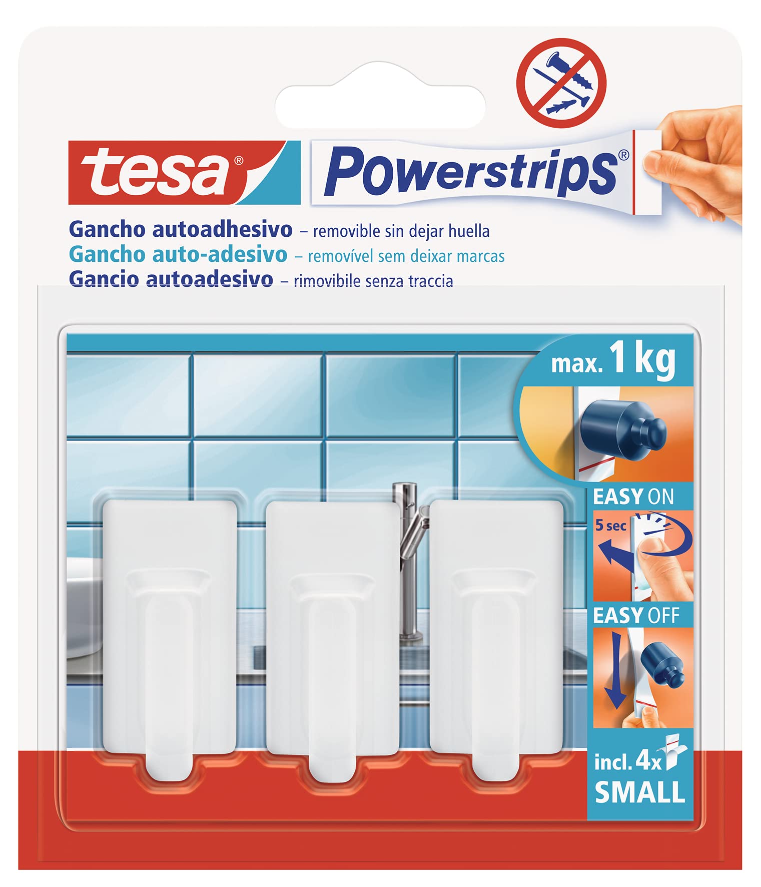 Tesa 57530-00014-01 Powerstrips Adhesive Pegs Pack of 3 Small White