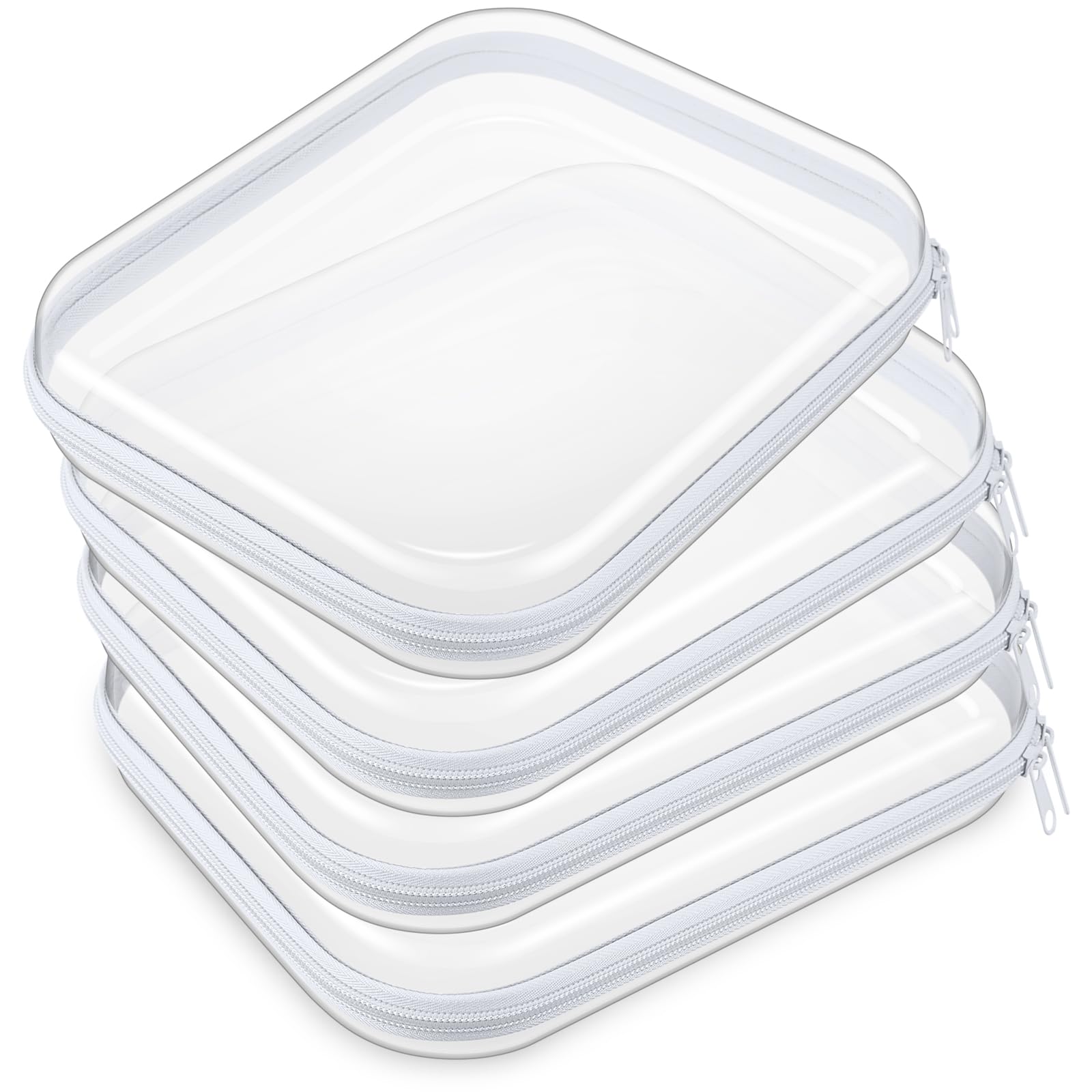Photo 1 of Hoolerry 4 Pcs Hard Clear Zipper Case Makeup Bags Plastic Pencil Pouch Transparent Storage Box Containers for Cosmetics, Snacks, Building Blocks, Puzzles(White,9.8 x 7.9 x 2 in)