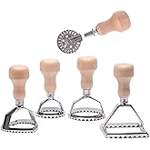 MASTER FENG Ravioli Stamp Maker Cutter with Roller Wheel Set, Mold with Wooden Handle and Fluted Edge, Pasta Press Kitchen Attachment (MF-12456)