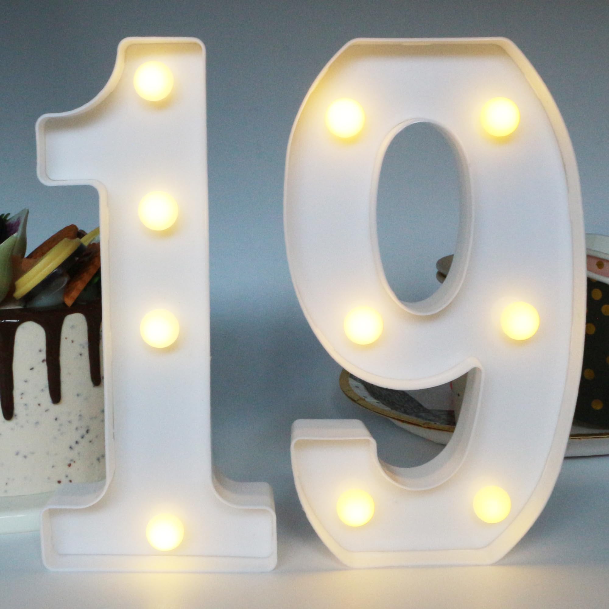 Photo 1 of 19th Birthday Decorations for Her&Him, 19th Birthday Centerpieces Table Decorations for Girls&Boys,Light Up Numbers 19 Sign for Party Backdrop Wall Decor