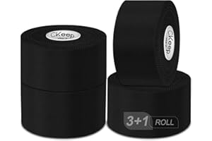 CKeep Athletic Tape, 4 Pack Black Sports Tape, Very Sturdy No Glue Residue, Wrist Ankle Tape for Muscle, Climbing, Boxing, Athletes, Baseball Bats, Strains, Sprains, Injuries（1.5 Inches）