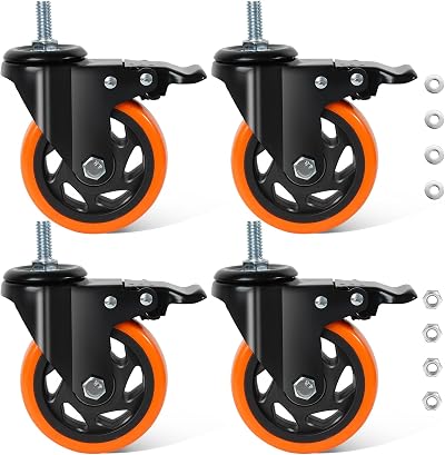 BAOLIHUI 100mm Heavy Duty Castors M12 x 30mm Thread Set of 4 Brake Swivel