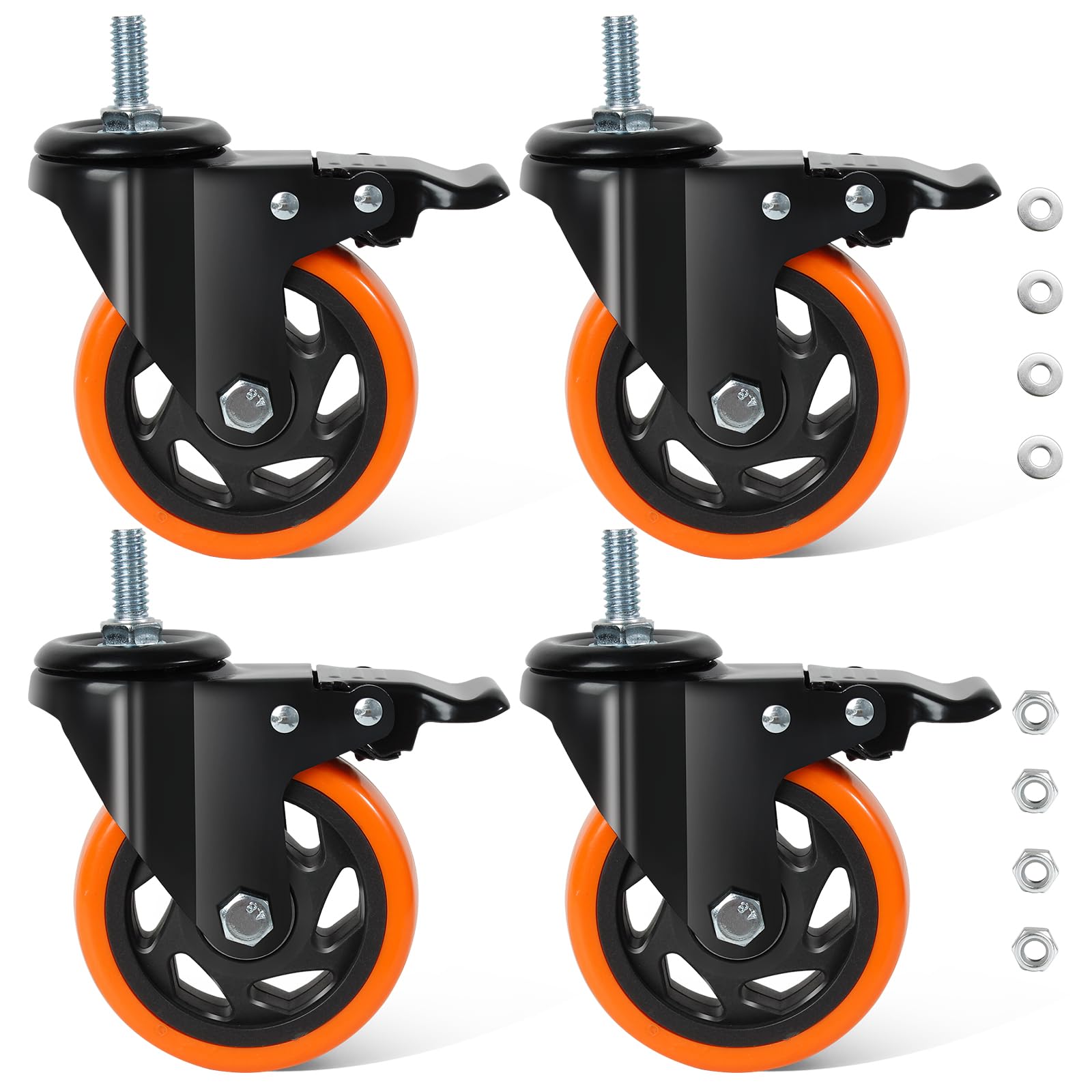 BAOLIHUI Heavy Duty Castors - 100 mm, 550 kg Load, Brake, 3/8-16UNC Mounting