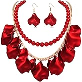 Flower Petal Necklace Earrings Set Layered Statement Beaded Jewelry Set for Women Summer Necklace Earrings