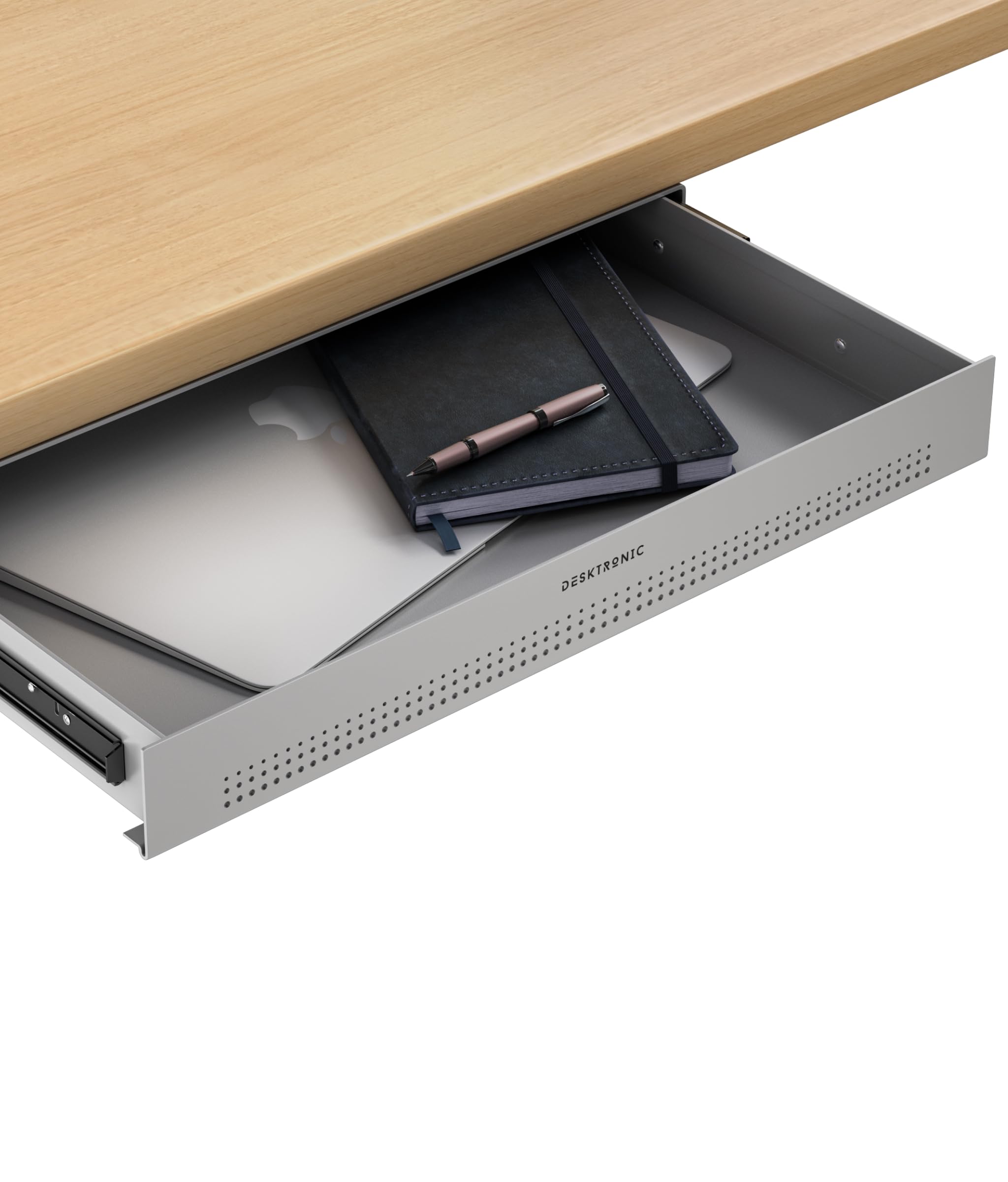 Desktronic Desk Drawer, Hidden Organizer, Under-Desk Storage Drawer, Easy Installation, Space-Saving, Large Capacity, Metal, for Office and Vanity, Durable Construction (Grey)