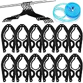 exinddea 12 PCS Travel Hangers,Portable Folding Clothes Hangers Travel Accessories,Foldable Drying Rack,Black Non Slip Clothing Hangers with Clotheslines
