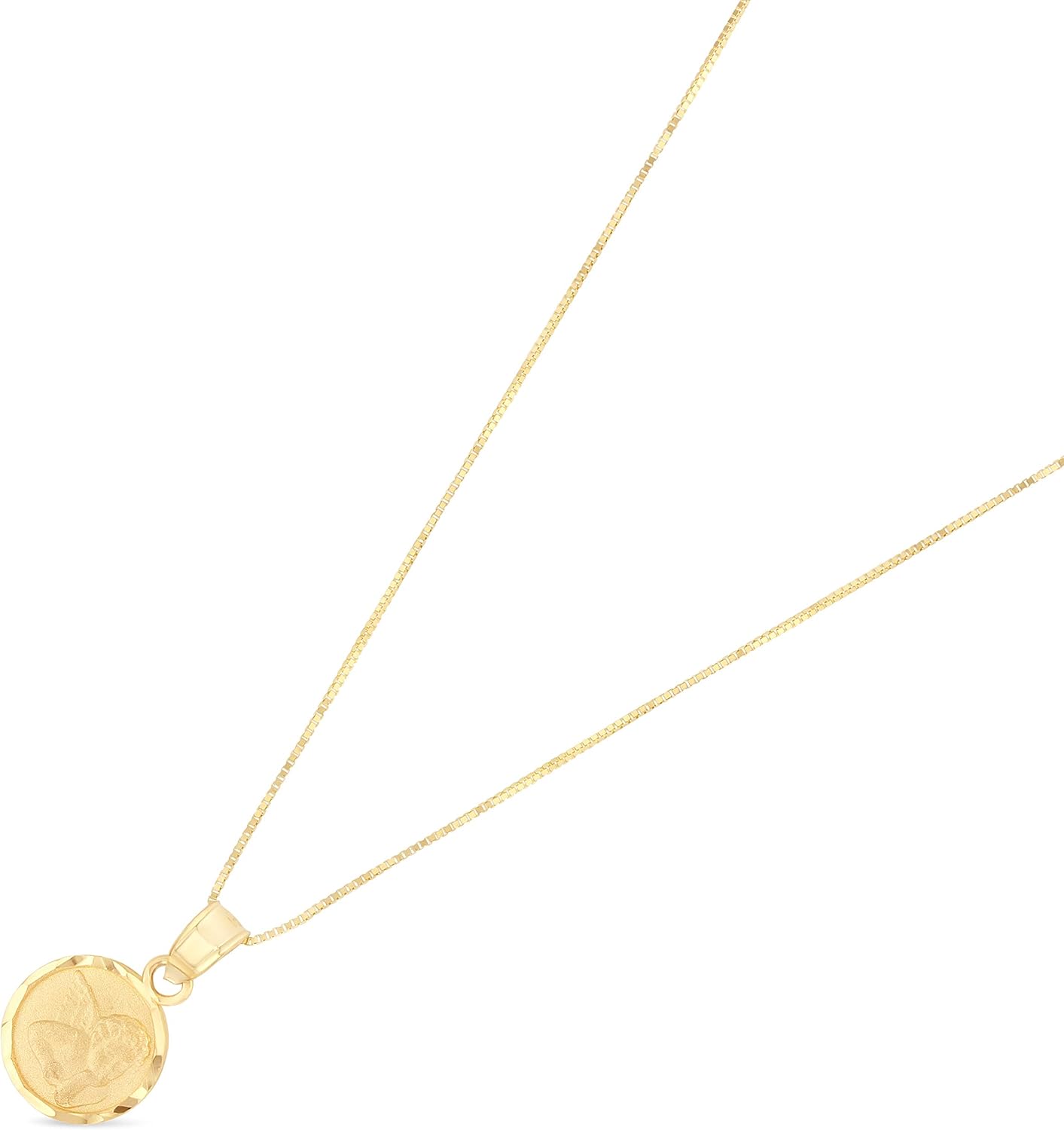 14K Yellow Gold Small Angel Religious Charm Pendant with 0.5mm Box Chain Necklace - 16": Clothing