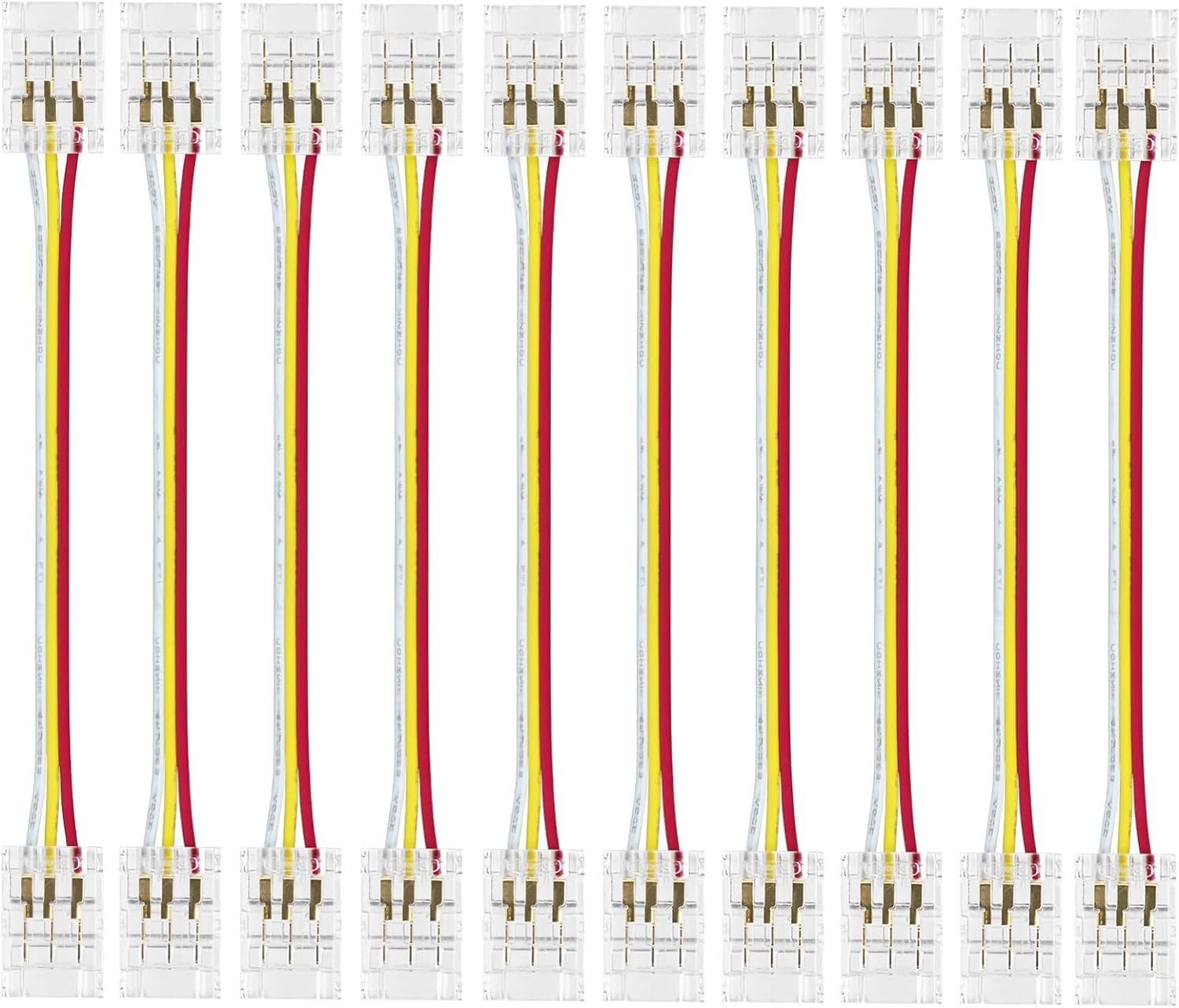 CCT COBLED connector 3 pins 10mm, 8 PCS jumper connector transparent solderless, LED with light SMD 5050 single color LED strip conductor for DIY lighting, 12V 24V 5V