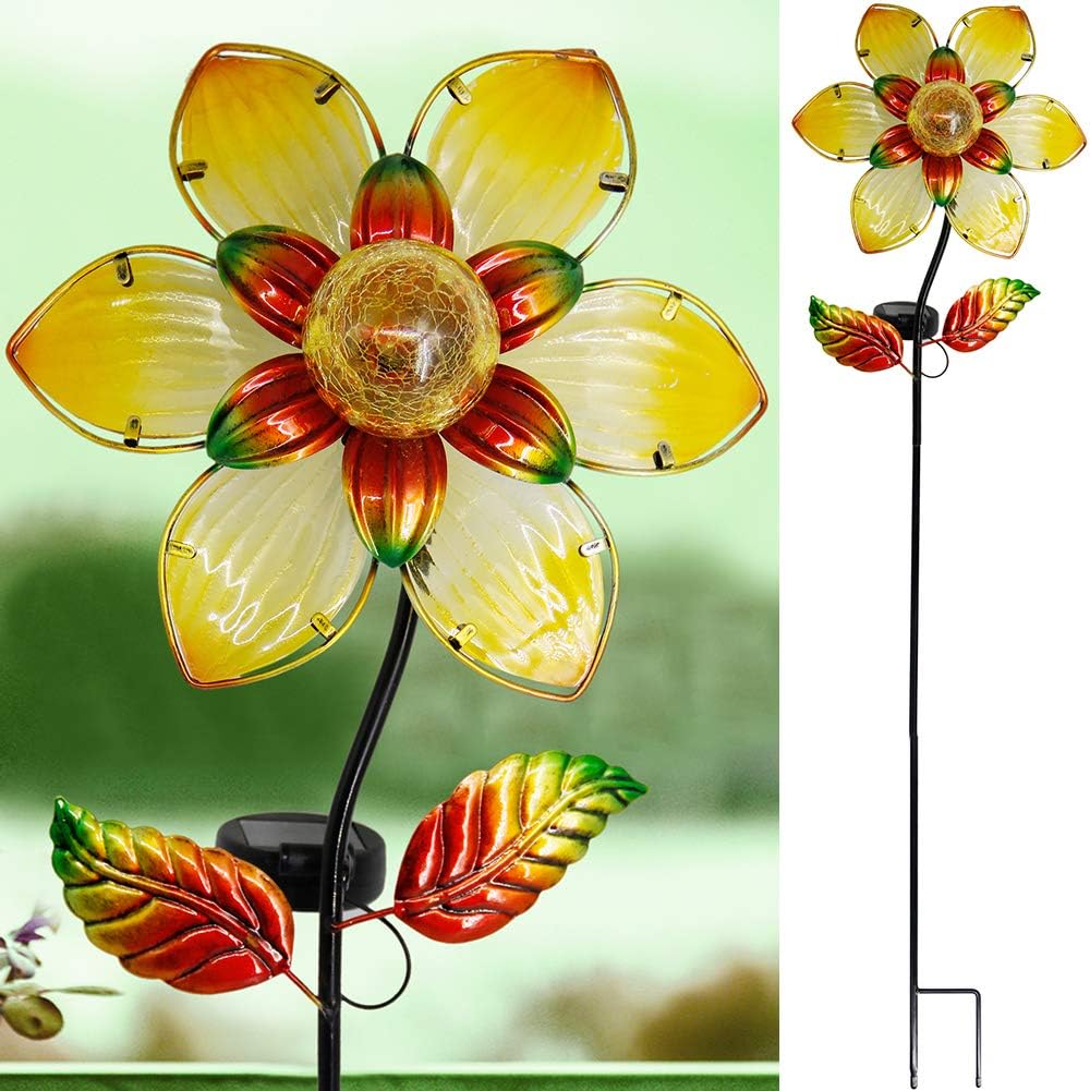 MAGGIFT 38 Inch Garden Solar Flower Light, Solar Powered Outdoor Glass