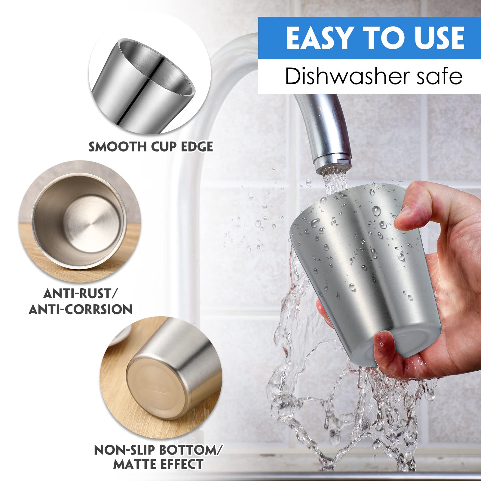 8 Pack Stainless Steel Insulated Cup 10 oz Metal Tumbler Double Wall Vacuum Water Glasses Camping Reusable Mugs Bbq Home Office Party Coffee