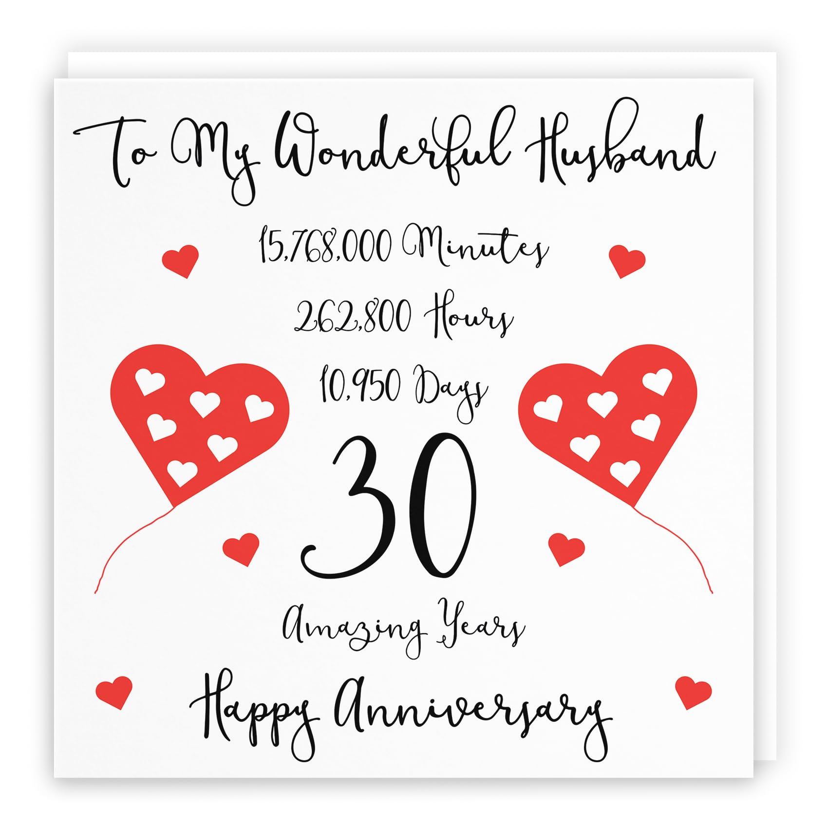 Hunts England - Large Romantic Husband 30th Wedding Anniversary Card - To My Wonderful Husband - 30 Amazing Years - Timeless Collection - Large - 210 x 210 mm