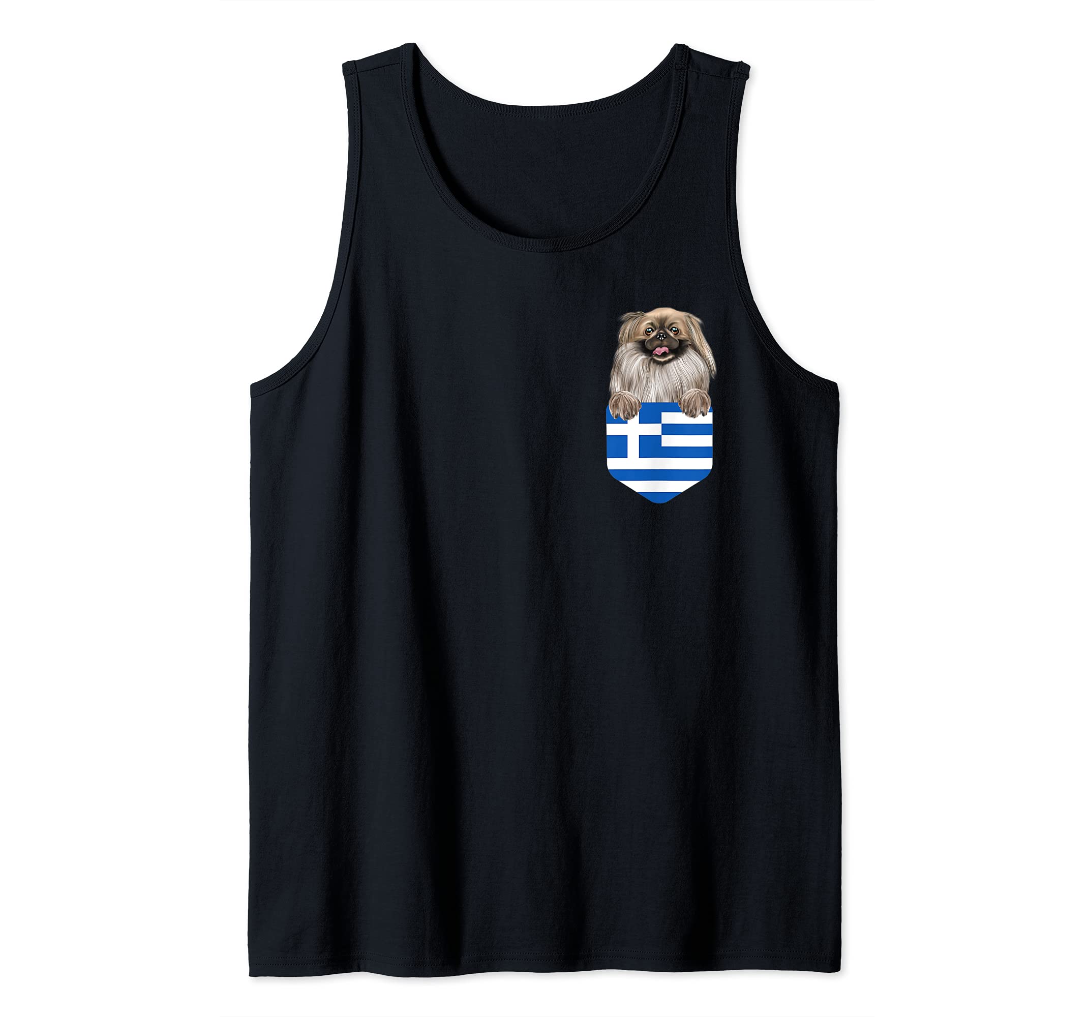 Greece Flag Pekingese Dog In Pocket Tank Top