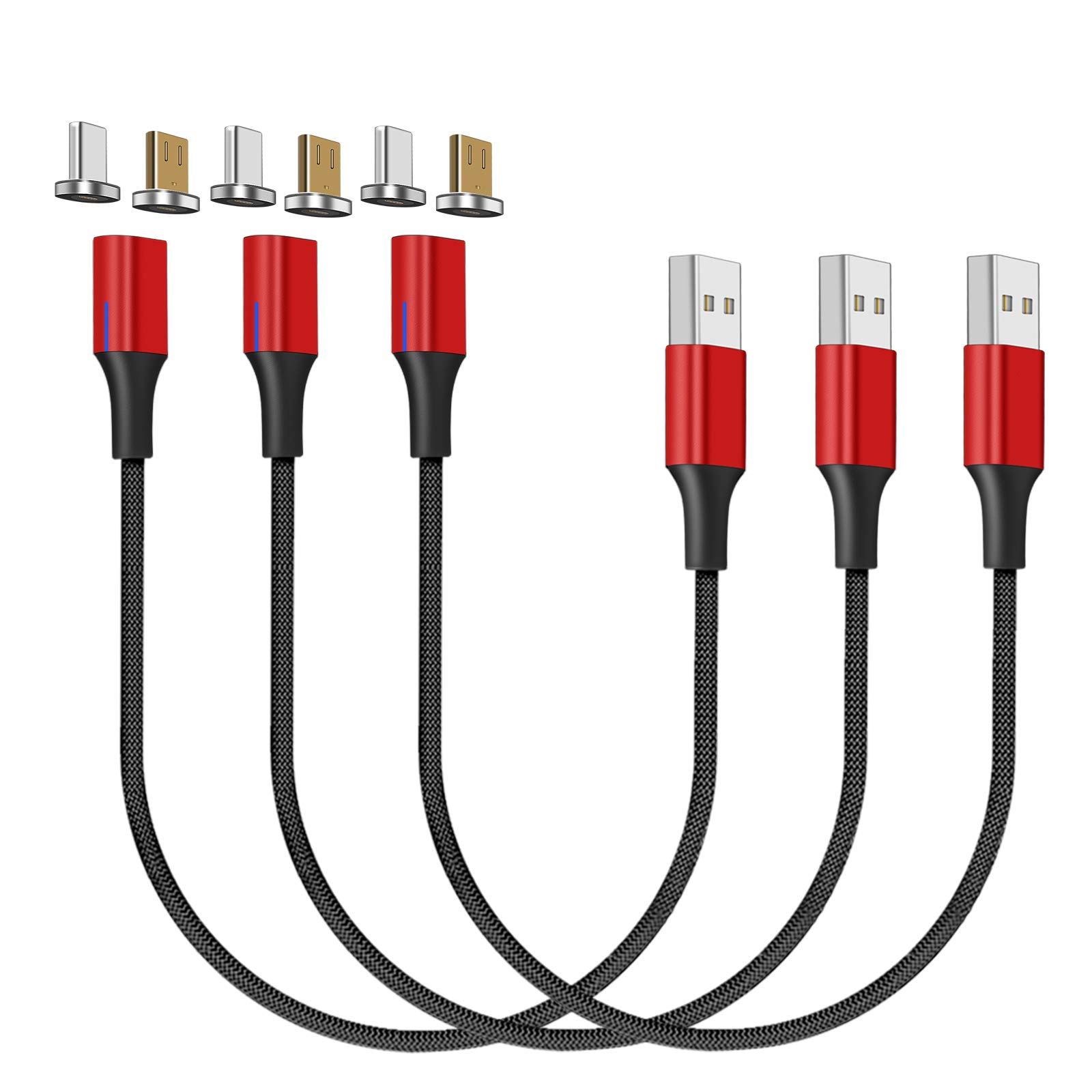 NetDot N Gen10 Magnetic Charging Cable [1ft/3-Pack] Fast Charge & Data Sync Micro-USB & USB-C Adapter Tips Included,Compatible with Phone, Tablet, Kindle, Headphones & More