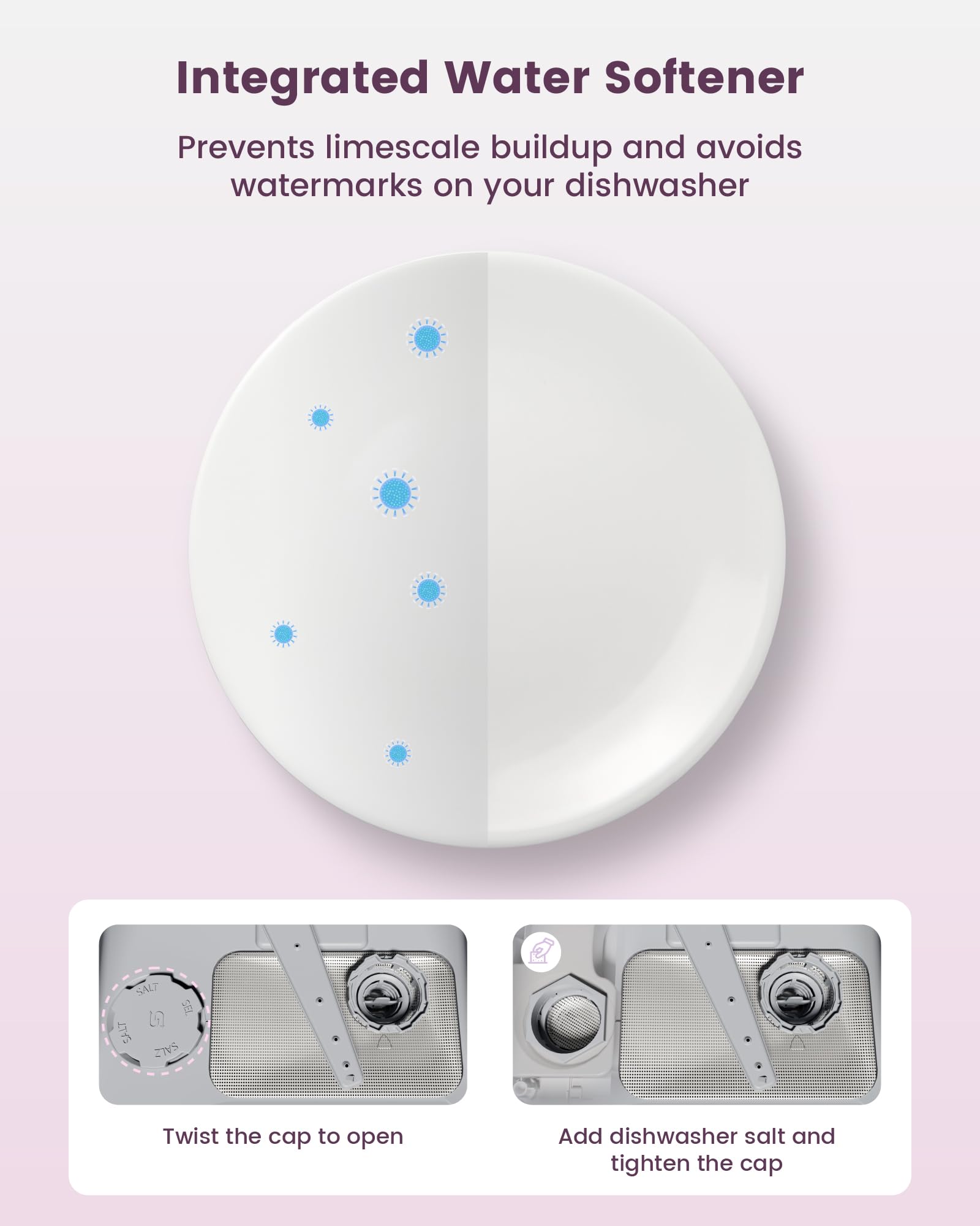 HAVA Countertop Dishwasher with Water Softener and Enhanced Energy Efficiency, Portable Dishwasher with 8 Wash Programs, Child Lock & Delayed Start Function, No Installation Needed - Misty Lilac