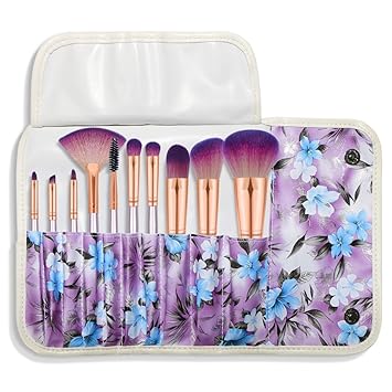 Halo World 10 Pieces Makeup Brushes Vegan And Cruelty Free Foundation Eyeshadow Lip Makeup Brush Set With Leather Bag Rose Gold