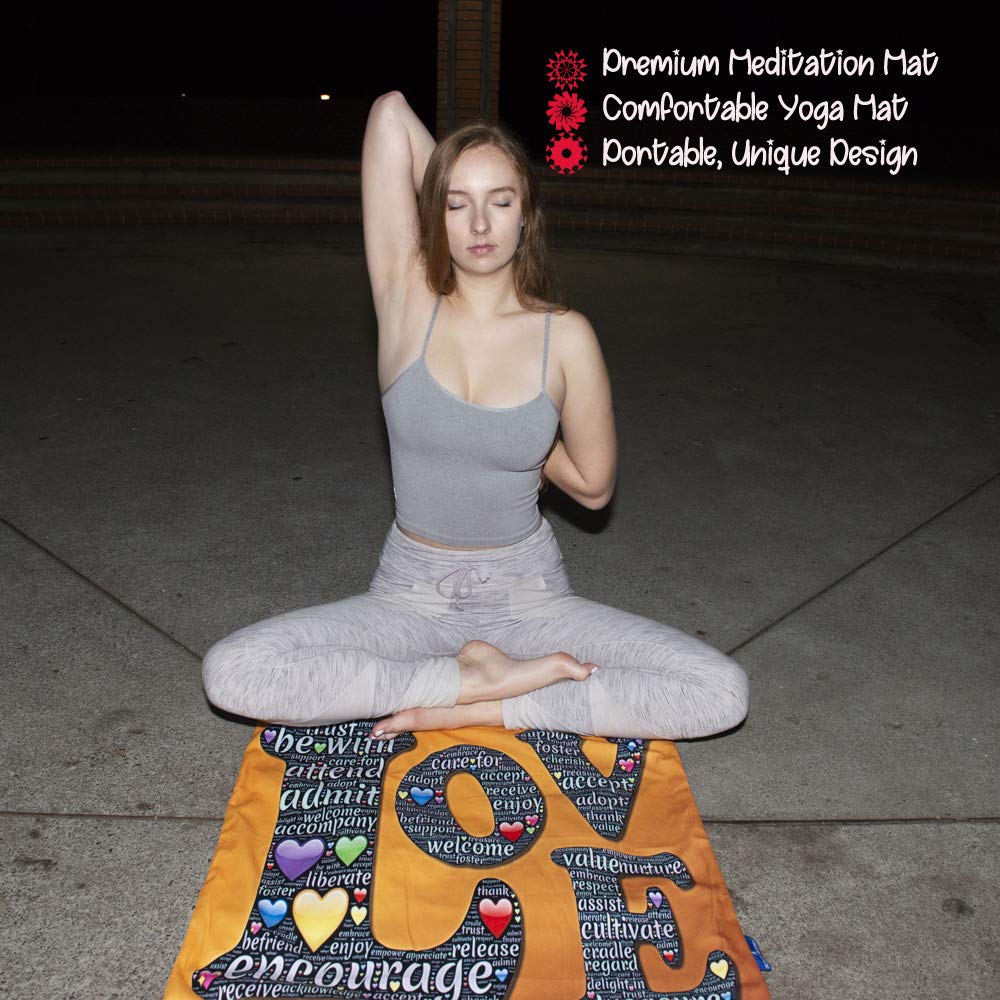 Love WallArt Decor-Premium velvet Meditation Mat|Wall art Tapestry Wall Hanging|Convertible meditation cushion cover|Unique Meditation Gift for Men,Women|Dual Printed,travel Yoga mat 70x70cm|Satin Bag