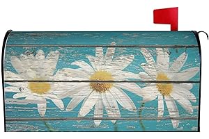 SWEETSHOW Rustic Spring Daisy Mailbox Covers - Magnetic Standard Size 21x18 Inch Teal Old Wood Board Decals for Garden Yard Decor
