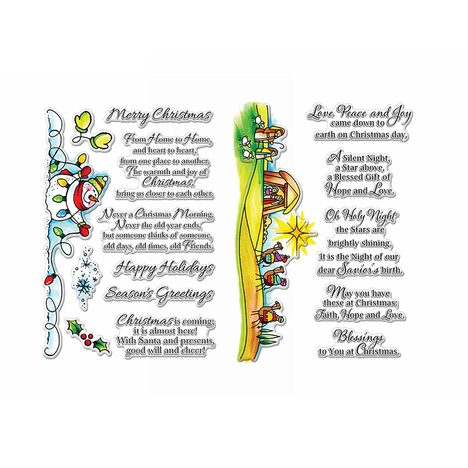 2 Sheets Christmas Snowman Peace Love Holy Night Blessings Words Clear Stamp Silicone Stamp Cards with Sentiments, Greetings Pattern for Holiday Card Making and DIY Scrapbooking Craft Cardmaking
