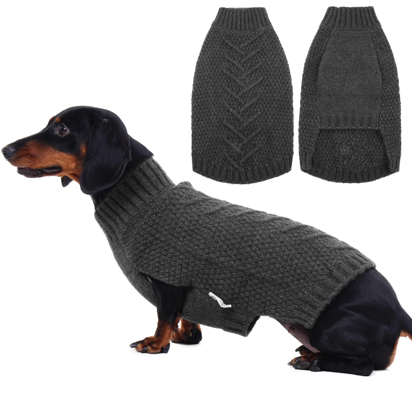 IECOii Dog Sweater For Medium Dogs, Thermal Knitted Dog Christmas Jumper For Cold Weather, Small Medium Dog Sweater For Christmas Outfits, Pug, Dachshund Sweaters, DarkGrey-M
