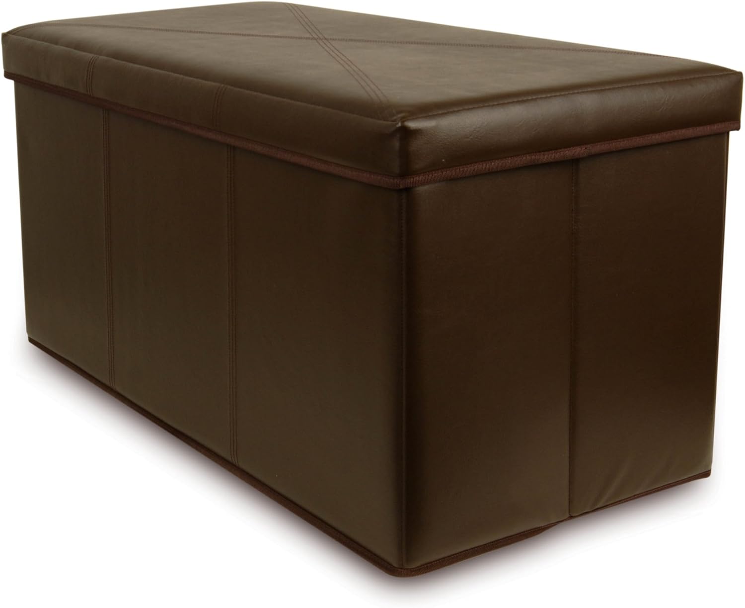 Collapsible FauxLeather Storage Ottoman Bench, Brown