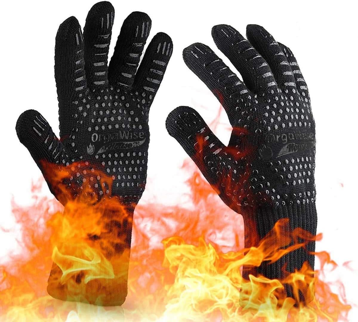 OrgaWise BBQ Gloves Grill Gloves Extreme Heat Resistant Up to 1472 ‚Ñâ/800 ‚ÑÉ Cooking Gloves for BBQ, Grill, Baking, Kitchen (Black) (Black)‚Ä¶